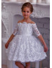 White Lace Tulle Buttons Back Flower Girl Dress Tutu Dress